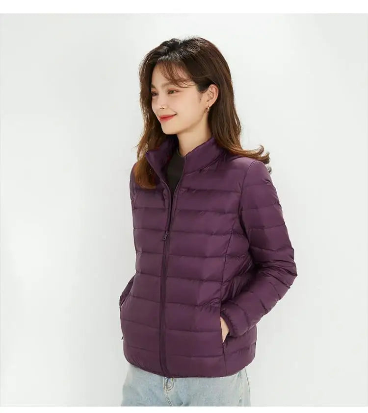 Woman High Quality Ultra Light 90% White Duck Down Jackets Women Long Sleeve Parkas Soft Fabric Short Tops Coat Windbreaker 4XL