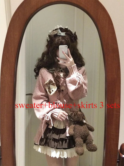 Doce Lolita Cardigans Mulheres Y2K Sweater Hollow Out suéter de bandagem Kawaii Pocket Pocket 2025 Japonês Casual Streetwear Tops JK Tops