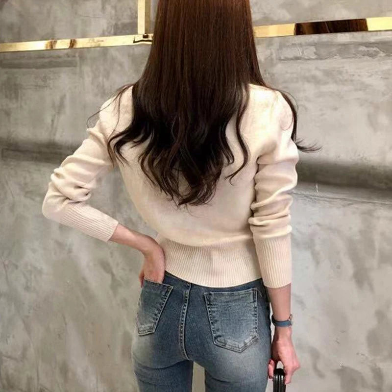 Automne Hiver à manches longues Fashion Femmes Cardigans Pulllaon tricot tricot court décontracté simple coréen slim chic dames