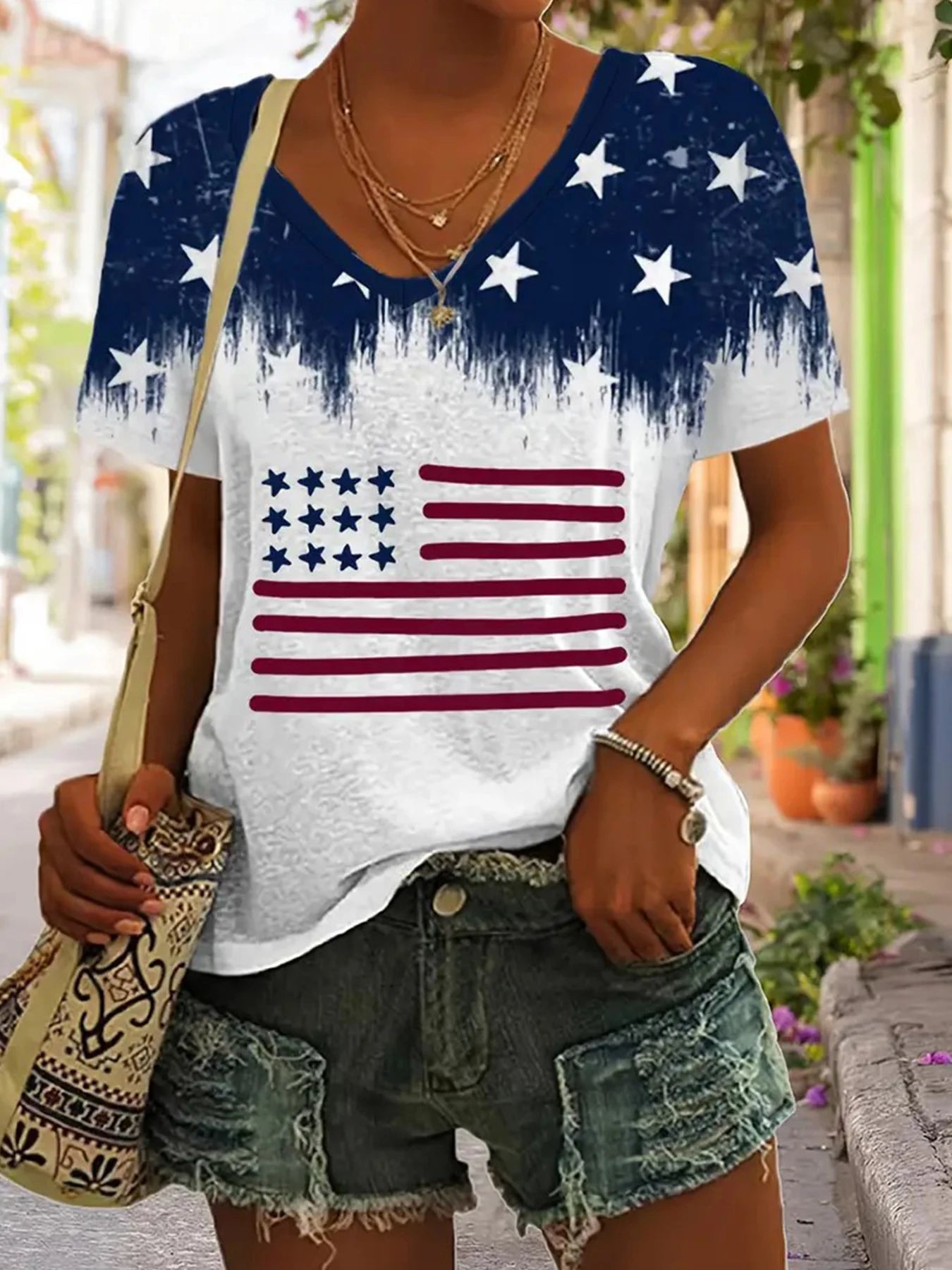 Women's Casual T-Shirt Elegant Striped T Shirts Women's Clothing Stylish V Neck Tee Tops for 2025 Fashionate Trend