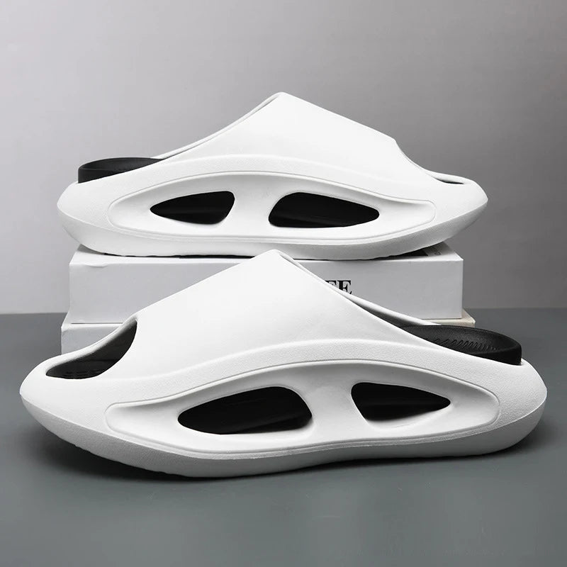 Comwarm Ny sommerplattform tøfler for menn Ikke-sklips Åpne tå flip flops menn mote strand sandaler bad tøfler utendørs