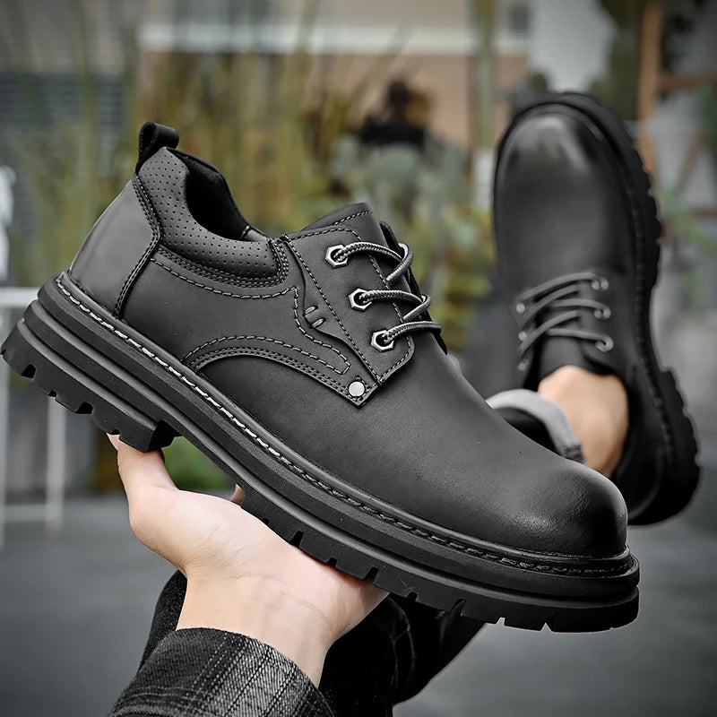 Golden Sapling Men Wide Toe Oxfords sko 2025 Klassikere Svart skinn Mannlige arbeidssko Lace-Up Man Casual Footwear Størrelse 38-46