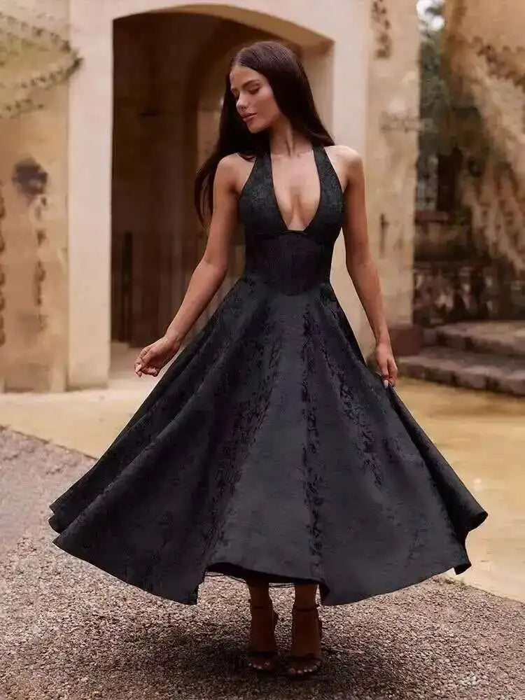 Townlike Jacquard Waist Wrap A-line Dress Women Mini 2024 Spring Summer Dress Elegant Bow Backless Sexy Party Dresses