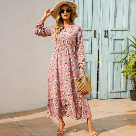 2023 Sping Summer Bohemian Women Maxi Dress Небрежно дълъг ръкав с висок талия плаж жена шифонни рокли флорални вестидои mujer нови