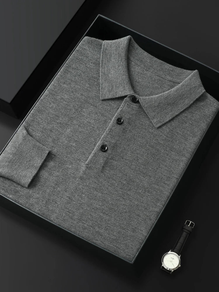 Mænds merino uld sweater polo krave pullover efterår vinter nye cashmere strikket afslappet løs mænds skjorter toppe varm blød
