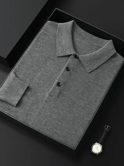 Mænds merino uld sweater polo krave pullover efterår vinter nye cashmere strikket afslappet løs mænds skjorter toppe varm blød