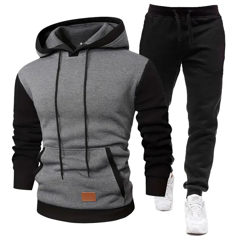 2024 Spring en herfst Men's Sports Pak Fleece Lined Hooded Sweatshirt + Heimpants 2 Sets Leather Label Borduurwerk herenkleding