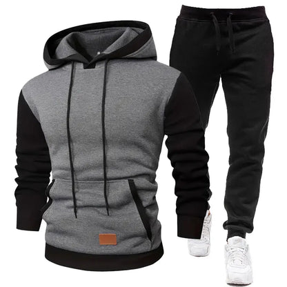 2024 Spring en herfst Men's Sports Pak Fleece Lined Hooded Sweatshirt + Heimpants 2 Sets Leather Label Borduurwerk herenkleding