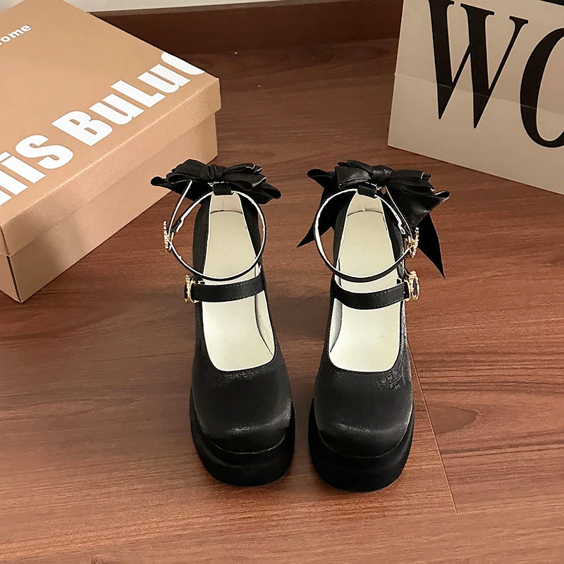 Plataforma de verano Mujeres de tacón alto Lolita Mary Jane Zapatos Fashion Butterfly-Nook-Stripper Party Pombs zapatos