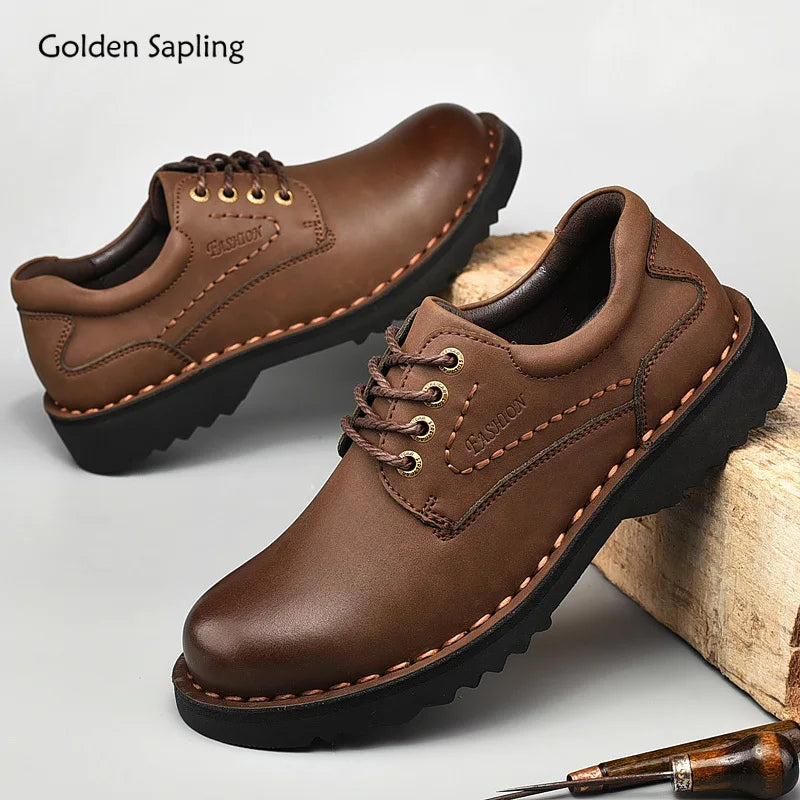 Golden Sapling moda męskie buty zwykłe retro skórzana platforma dla mężczyzn wypoczynek imprezowy obuwie robocze chaussures homme
