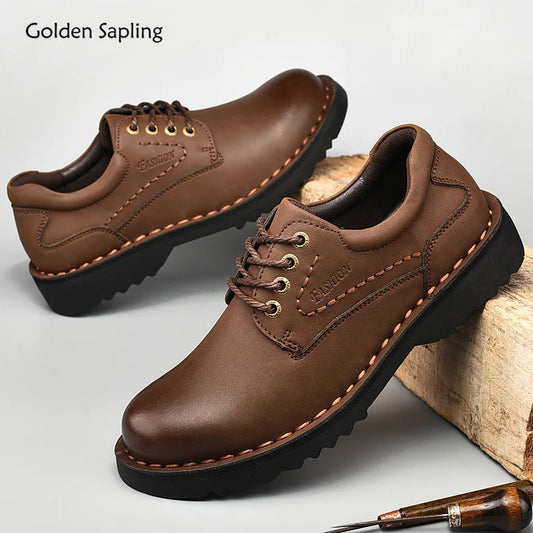 Golden Sapling Fashion Men's Casual Shoes Retro Leather Platform Flats for Men Leisure Party Footwear Work Shoe Chaussures Homme
