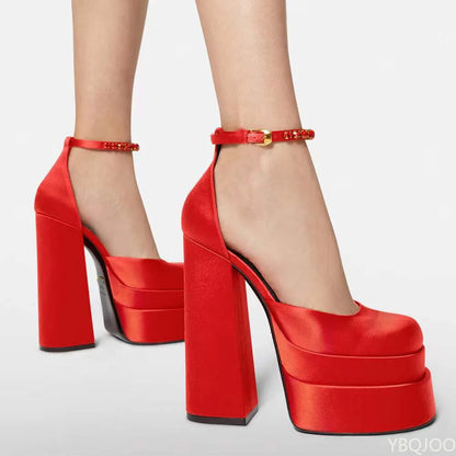 Nuevas bombas de moda Bombas retro Mary Janes Sandalias Sandalias de la plataforma de primavera Partido Boda Basúa Mujer Big tamaño
