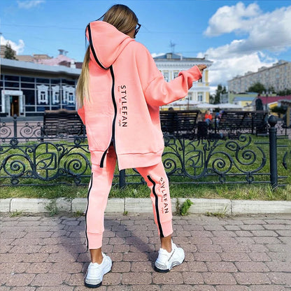 Fashion Casual Loose Suit Letter Printing Long Sweater Sweatpants 2 PCS Running Tracksuit Women Fitness Clothing