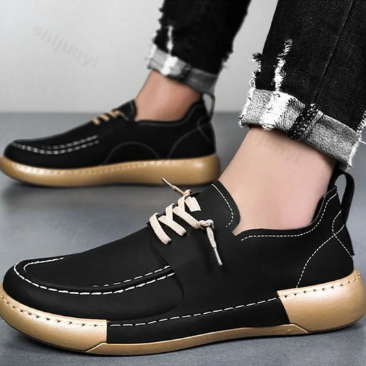 Men Casual Sneaker 2025 New Black Low Top PU Leather Outdoor Anti-Slip Sneakers Male Platform Fashion Shoes Zapatillas Hombre