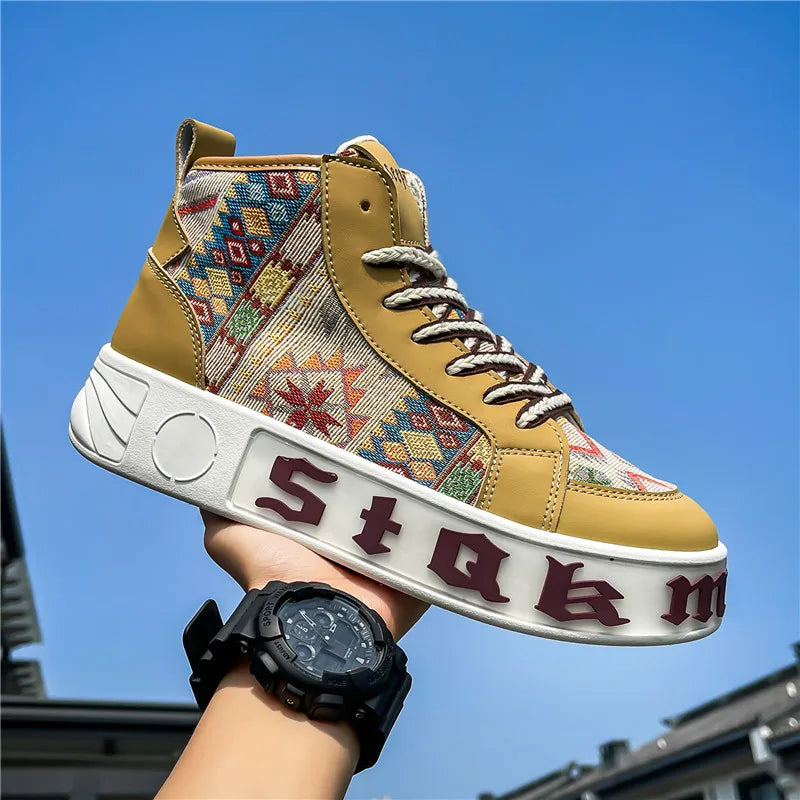 Men Vulcanized Shoes 2024 British Style High Top Casual Sneakers Men Canvas Shoes Man Sports Skateboarding Shoes Fashion Male
