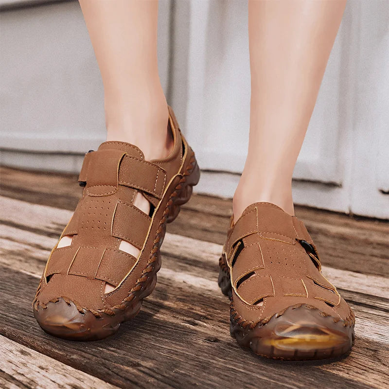 Men de verano Sandalias Genina cuero zapatos casuales zapatos de cuero para hombres para hombres zapatos de playa zapatos para hombres romanos zapatos
