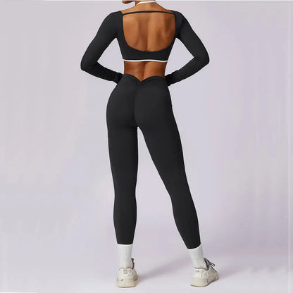 Women Tracksuit Yoga Set 2PCS Sport Suit GymWorkout Clothes Long Sleeve Gym Crop Top High Waist Leggings Fitness Bra Sports Wear