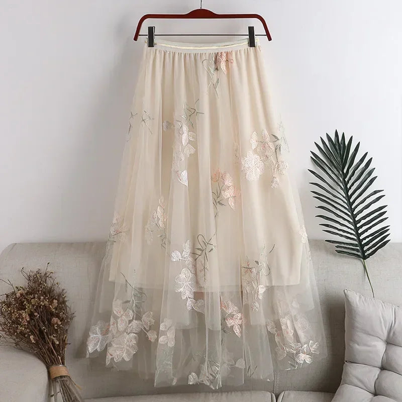 Woman Clothing Casual Elegant Summer Embroidery Streetwear Party Y2k Skirt Fashion Clothes Vintage Long Skirt Ethnic Style