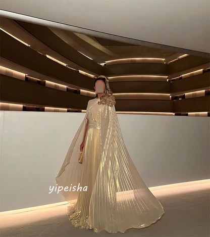 Персонализирана органза драпирана плитка официална вечер A-Line Jewel Bespoke Bespok