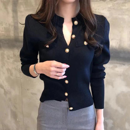 Automne Hiver à manches longues Fashion Femmes Cardigans Pulllaon tricot tricot court décontracté simple coréen slim chic dames