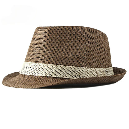 Eenvoudige solide jazzhoed mannen buiten strandhoed vrouwen strohoed geweven streep zonneschade hoed casual buckle strand zon fedoras panama cap