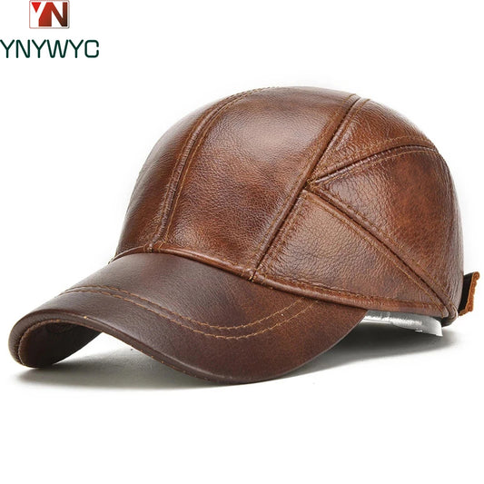 Hot salg mannlig høst vinter ekte ekte ku skinn baseball hatter casual ekte skinn øreflipp cap menn ekte kuskinn skinn caps