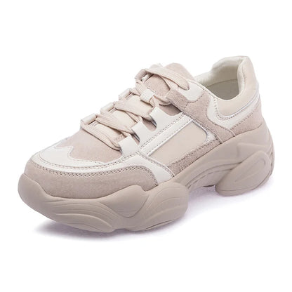 WOIZGIC Women's Female Ladies Genuine Leather Shoes Platform Lace Up Korean Sports Spring Autumn Breathable Vulcanized Shoes