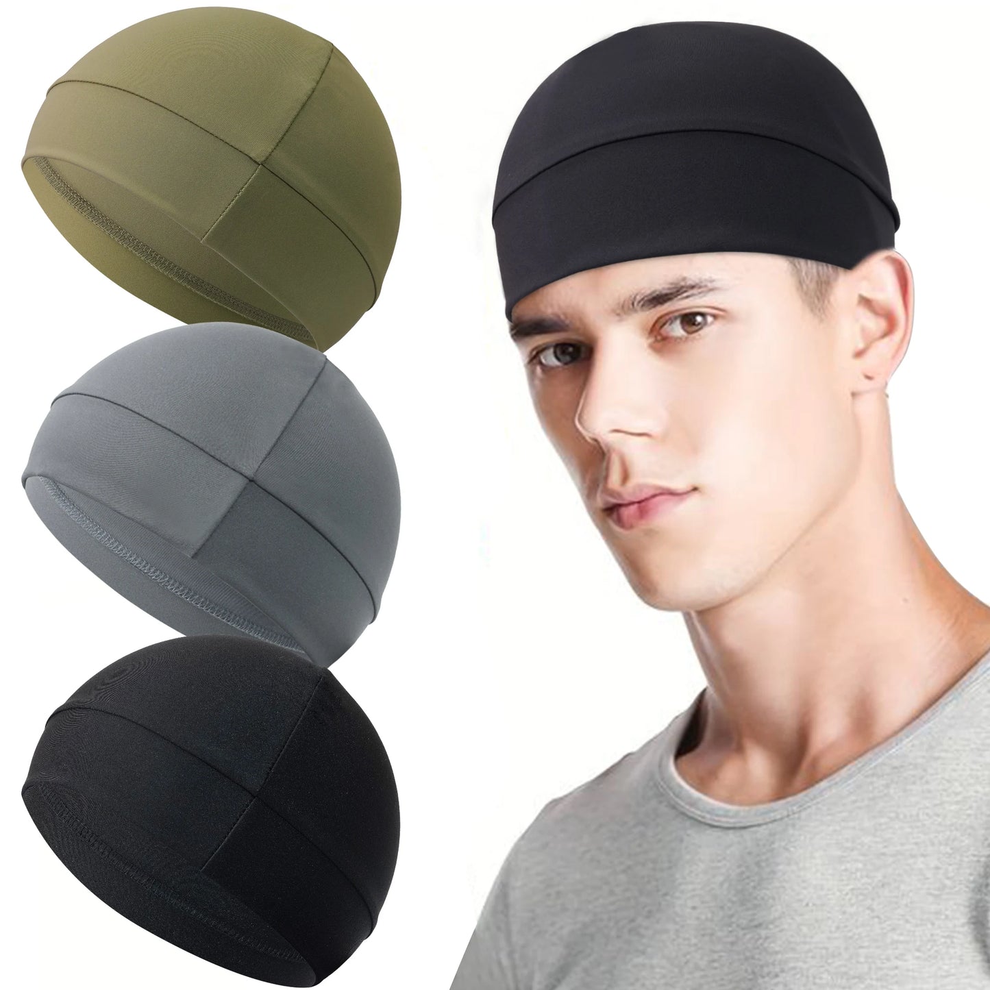 3-Pack Unisex-Schädelkappen: Baumwolle oder 75% Nylon/25% Spandex Mützen | Sweat-Tailing Leichtes Gewicht zum Laufen, Radfahren, Schlaf | Mult