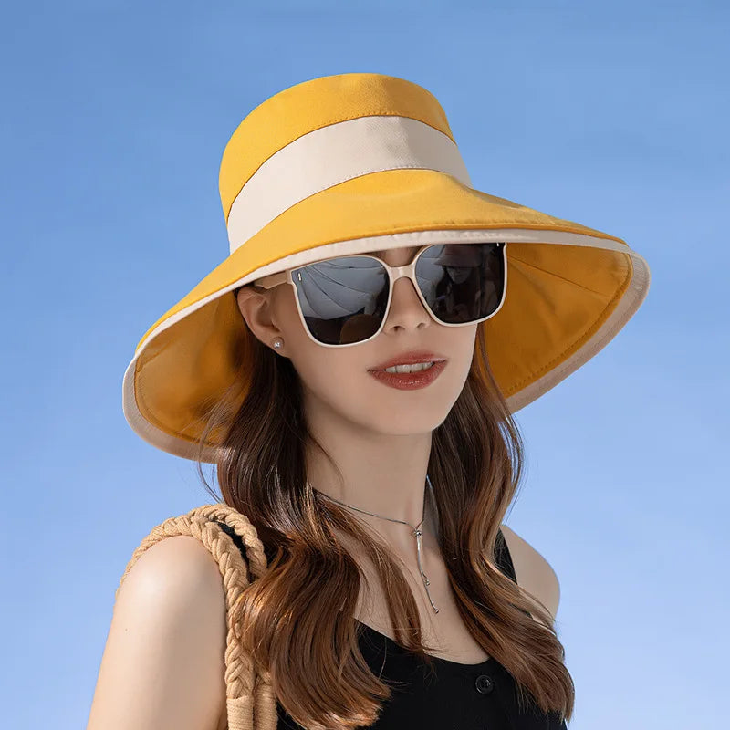 Panama Women's Fisherman Sun Pot Hat Sunscreen Beach Summer Hat Big Brim Fashion Bow Outdoor Cap H41
