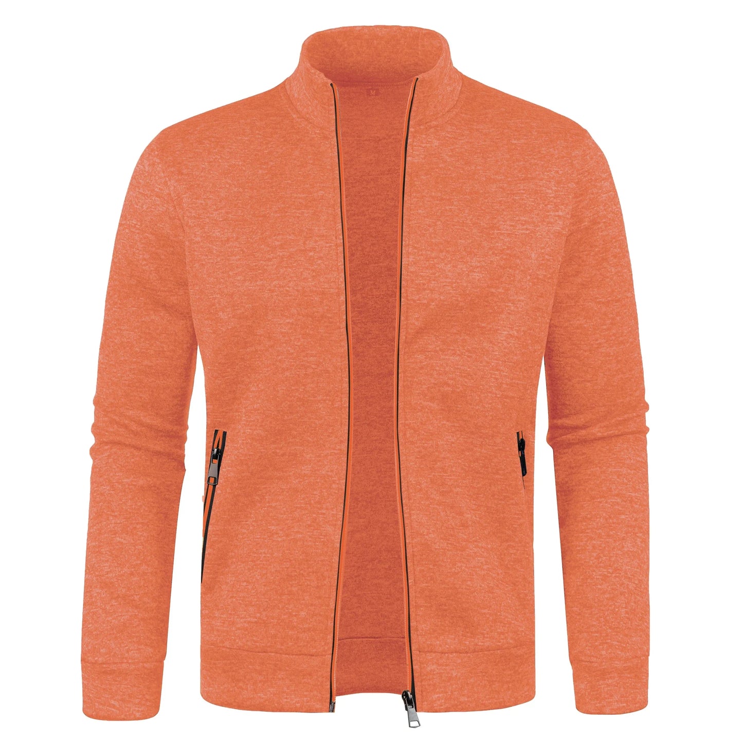 Autumn and Winter Men's New Long Zipper Color Block Sweater Sleeves Thin Plush Sweater Jacket Casual Slim Fit Comfortable Coat
