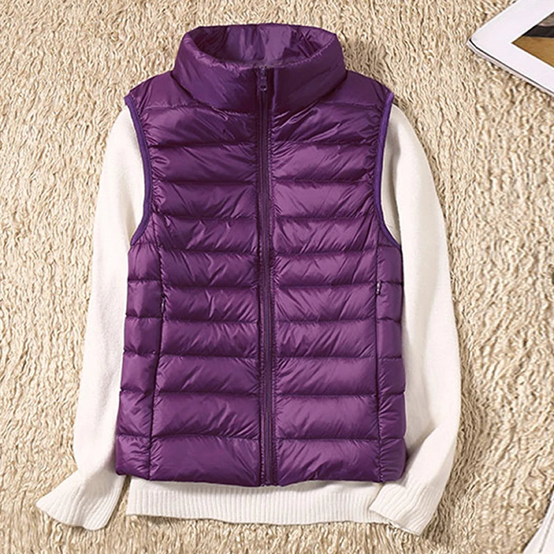 Female Winter Windproof Vest Coat New Sleeveless Portable Duck Down Vest Stand Collar Thin Jacket Ultra-light Slim Down Jacket