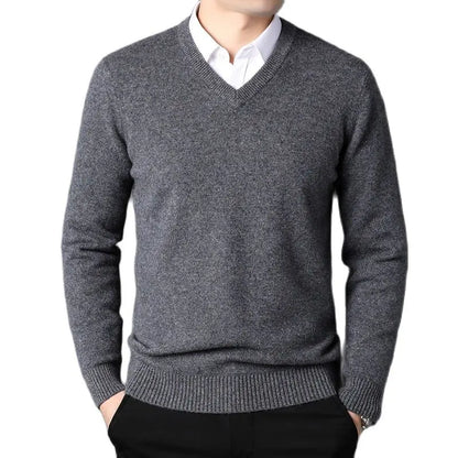 Cashmere Cotton Blend Classic V-Neck Pullover Men Sweater 2025 Autumn Winter Work Casual All-match Jumper Male Knitted Sweaters