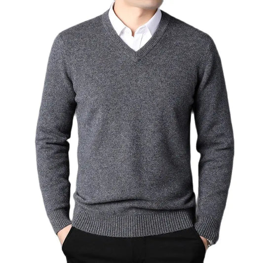 Cashmere Cotton Blend Classic V-Neck Pullover Men Sweater 2025 Autumn Winter Work Casual All-match Jumper Male Knitted Sweaters