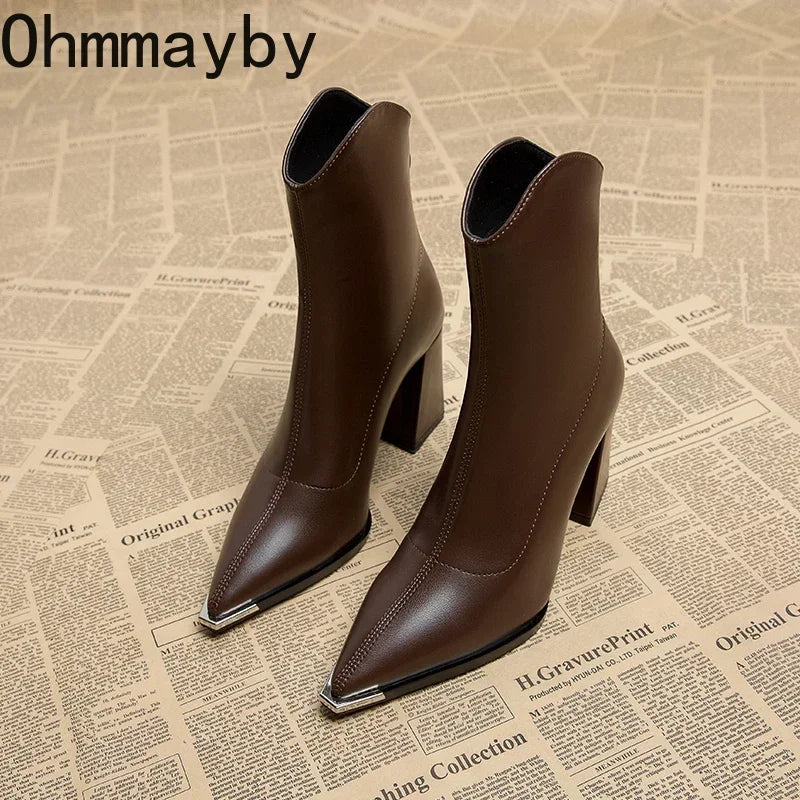 Šiljasti nožni nožni prljačice za gležnjeve modni patentni zatvarači kratki botas dame elegantne kvadratne visoke pete zima ženska obuća