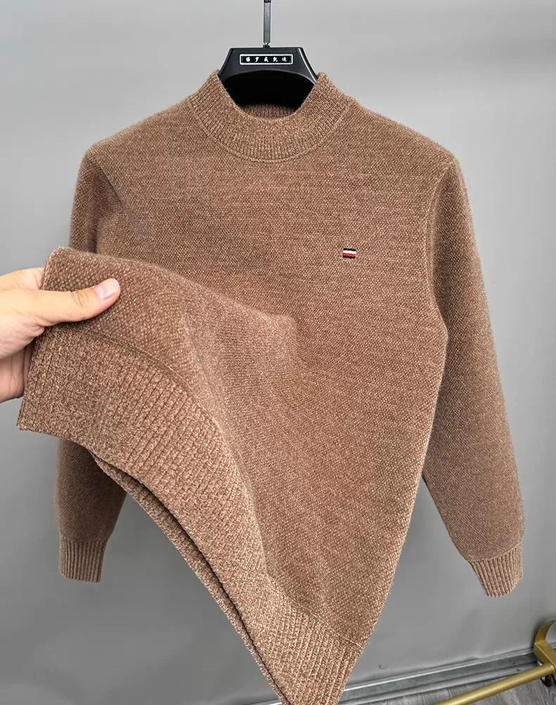 A suéter de malha de ponta de malha redondo pescoço de outono masculino e inverno bordar boutique boutique espessada e quente pulôver casual