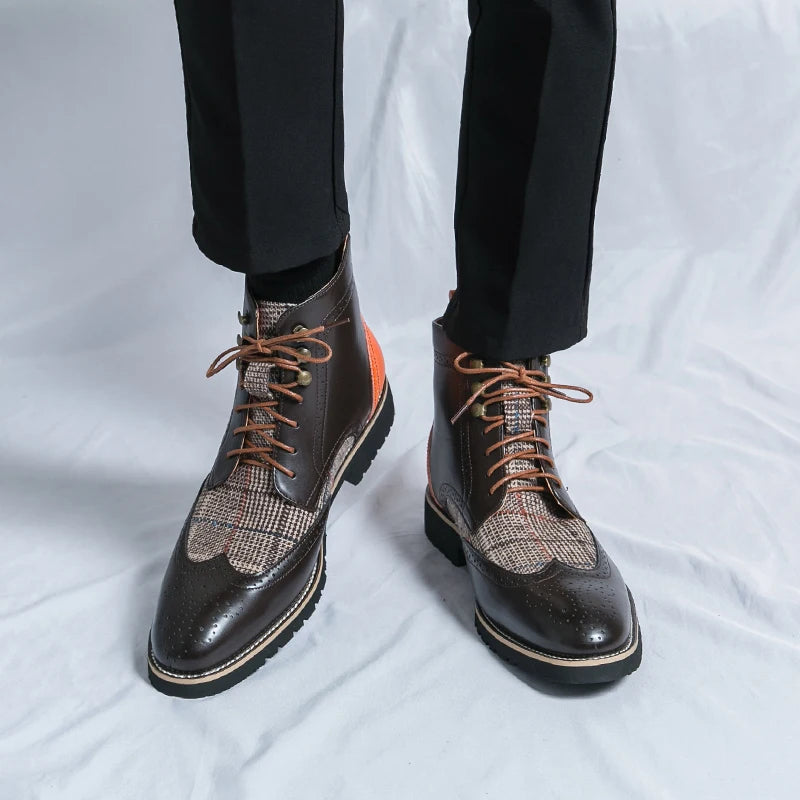 Forårs- og efterårsmænd Mid Top Martin -støvler med britisk stil udskæring og splejsning af forretning fritid retro mode korte støvler