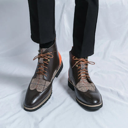 Forårs- og efterårsmænd Mid Top Martin -støvler med britisk stil udskæring og splejsning af forretning fritid retro mode korte støvler