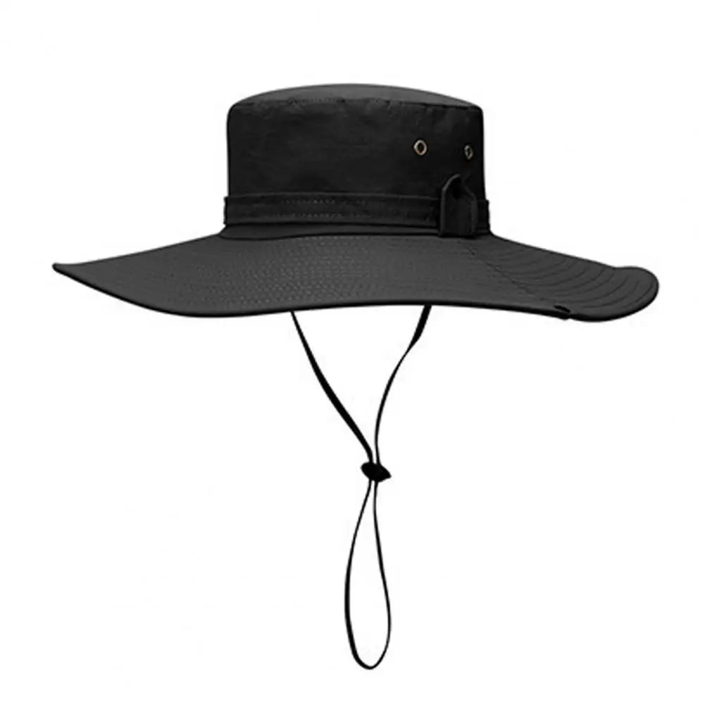 Fisherman Hat Wide Brim Solid Color Lace-Up Design Men Women Outdoor Hat Versatile Sun Protection Basin Hat