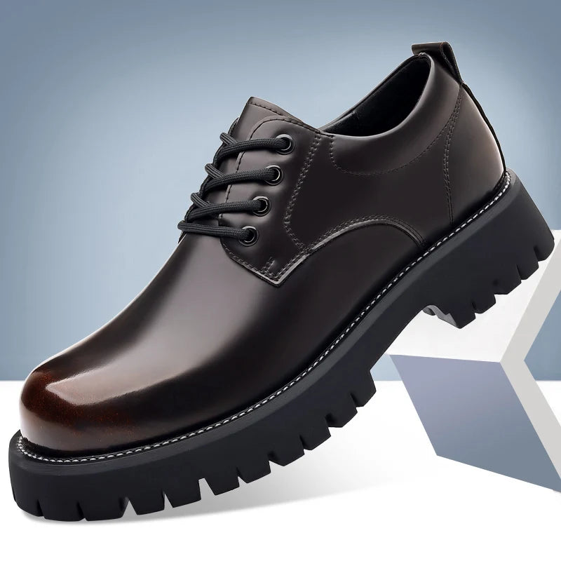 High-quality Thick Bottom Mens Lace Up Round Toe Brown Business Shoes Luxury Brand Oxford Shoes Classic Men Shoes for Wedding