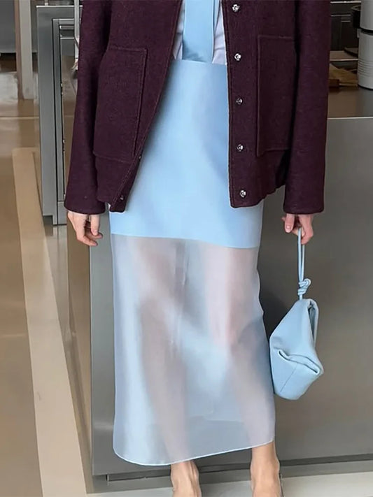 Trendix patrz przez mesh patchwork spódnice kobiety moda wysoka talia swobodne dojazdy do pracy streetwear 2025 Wakacyjna impreza elegancka spódnica