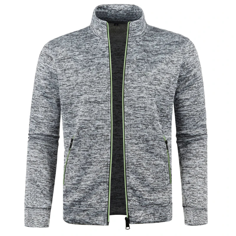 Autumn and Winter Men's New Long Zipper Color Block Sweater Sleeves Thin Plush Sweater Jacket Casual Slim Fit Comfortable Coat
