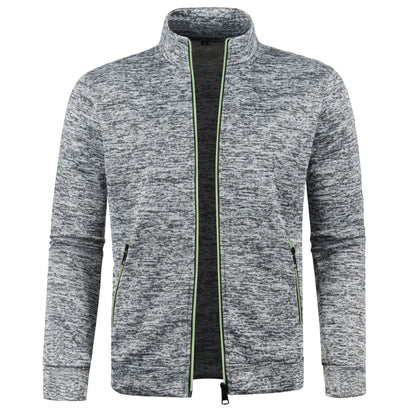 Autumn and Winter Men's New Long Zipper Color Block Sweater Sleeves Thin Plush Sweater Jacket Casual Slim Fit Comfortable Coat