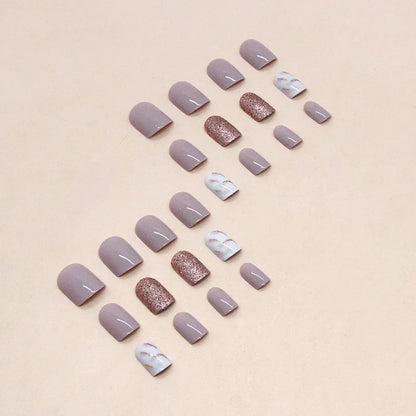 24 PCs Short French Glossy Glitter Nails with 1 Jelly Gel and 1 Nail File