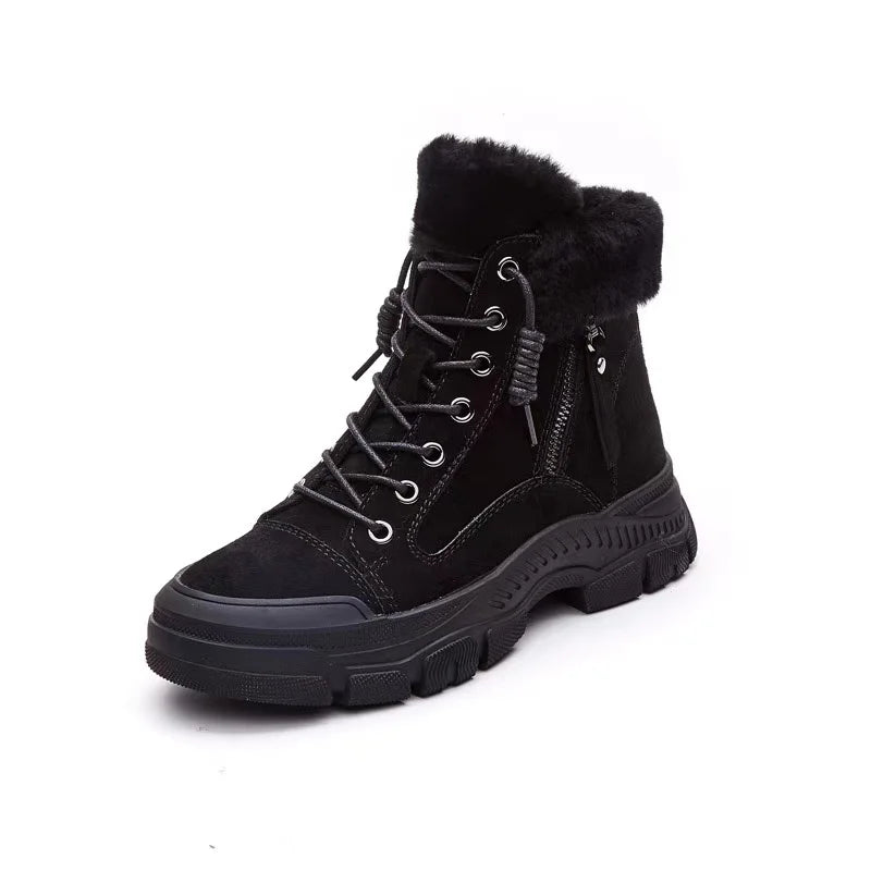 2024 Winter Shoes Women Snow Boots Thick Sole Warm Plush Cold Winter Shoes Genuine Leather Suede Women Ankle Boots