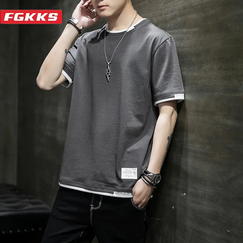 FGKKS 2024 Casual T-Shirt dla mężczyzn Pure Bawełna oddychająca moda Krótkie rękawy Wysokiej jakości koszulka dla mężczyzn