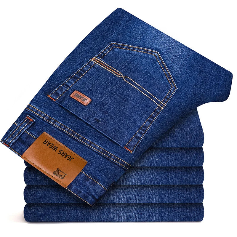 Herbst Classic Herrenanpassung Stretch Jeans Business Cason Cotton Denim Denim gerade Bein Hosen Männliche schwarze blaue Hose