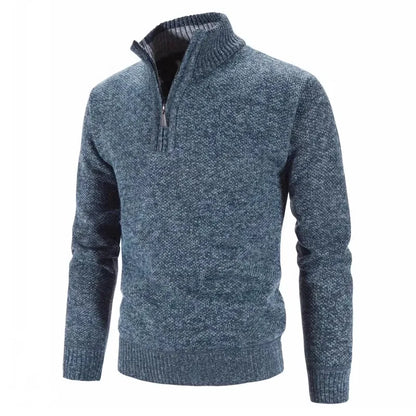 Efterår vinter tyk strikket sweater mænd pullovers solid farve lynlås mock hals slank fit strik pullovers mænd årsag sweater mand