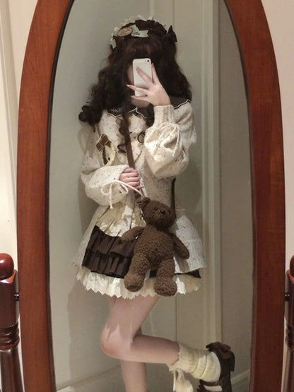 Doce Lolita Cardigans Mulheres Y2K Sweater Hollow Out suéter de bandagem Kawaii Pocket Pocket 2025 Japonês Casual Streetwear Tops JK Tops