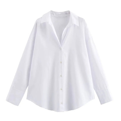 TRAF Women Fashion Spring Cotton Oxford Long Sleeve Single-breasted Lapel Blouse Street Clothing Shirt Chic Ladies Tops Mujer