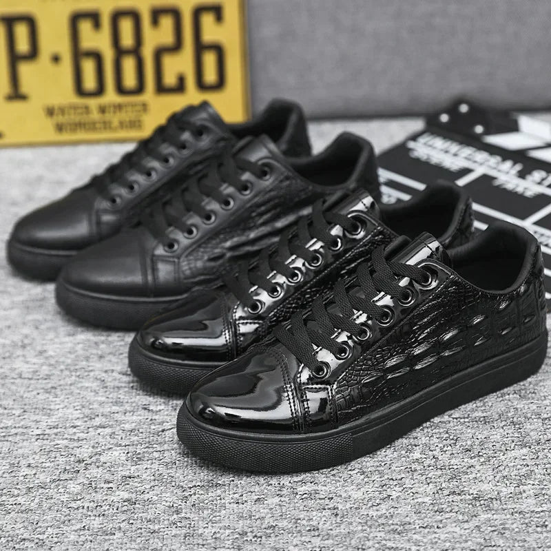 Krokodiltryck man casual skor mäns sneakers patent läder vulkaniserade skor lyxiga koreanska stil skor för män erkek ayakkabı